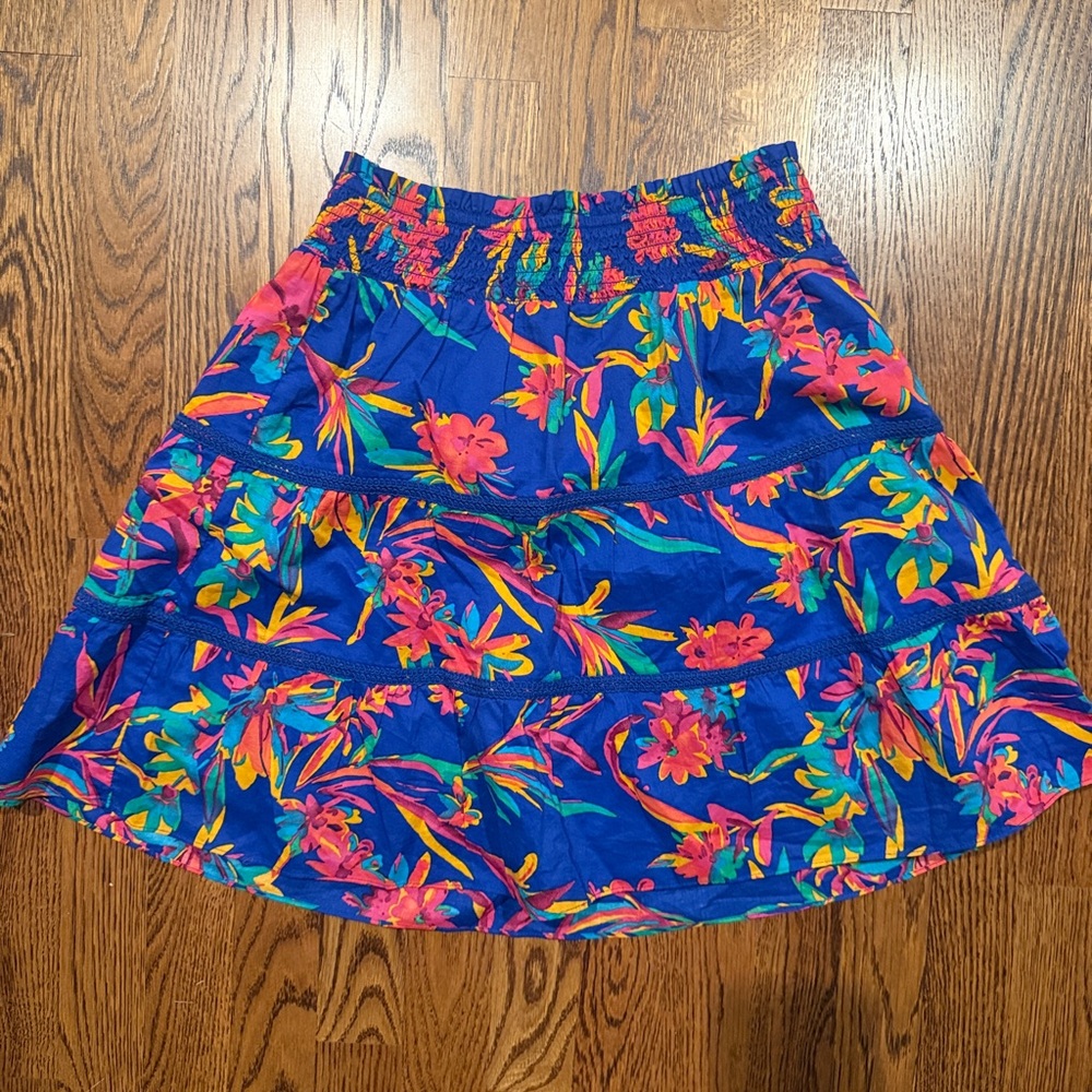 J.Crew floral Blue Skirt size XS elastic waist A line